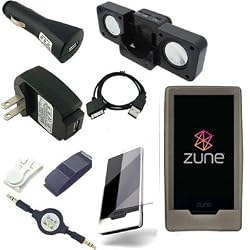Ultimate Premium Accessory Bundle Combo for Microsoft Zune HD 16GB / 32GB Series MP3 Player: Smoke Silicone Skin Case Cover, USB 2in1 Data Sync Cable, USB Car Charger, USB Wall / Travel / AC Adapter Charger, 3.5mm Auxillary Retractable Cable, Belt Clip, Armband, Portable Foldable Speaker Dock, and a Screen Protector