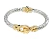 2 Tone Designer Cable Hinged Bangle Bracelet with 4 Black Jewels & Clasp