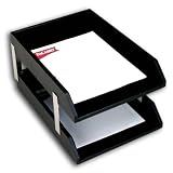 Black Leather Double Legal Trays w/Silver Posts