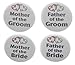 Set 4 Mother / Father of Bride / Groom Silver Heart 1.25â€ Buttons Pins Wedding