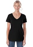 Plus Size Top, Tee With V-Neck In Combed Cotton (Black,2X)