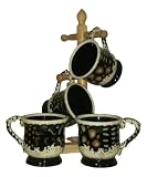 COFFEE MUGS W/ RACK HOLDER 4PC BLACK EXSPOTICA DECOR