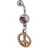 Pugster Belly Navel Ring Champagne Orange Crystal Peace Sign Dangle Fashion November Belly Navel Ring Body Jewelry