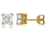 14K Gold Over Silver Vermeil Asscher Cut Cubic Zirconia CZ Solitaire Stud Earrings (2.5 ct.tw) -...