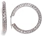 14k White Gold Diamond-cut Glitter Mesh Hoop Earrings