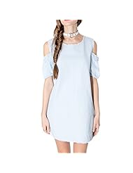 Denim Off the Shoulder Short Sleeves Wrap  Dress