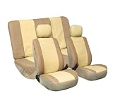 FH-PU002112 Classic Synthetic Leather Car Seat Covers, Airbag compatible and Split Bench, Beige and Tan color