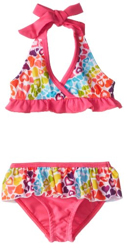 Pink Platinum Girls 2-6X Multi Heart 2 Pc Bikini Set, White, 4T
