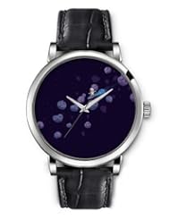 SPRAWL Aanalog Fashion Series Silver Ladies Watches of Genuine Black Leather Strap,Unique Wrist Watch for Women Girls Designed with Violet and lilac spots on dark background