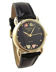 Womens Black Hills Gold Ladies Watch Leather Band Black Face Four 12K Gold Leaves