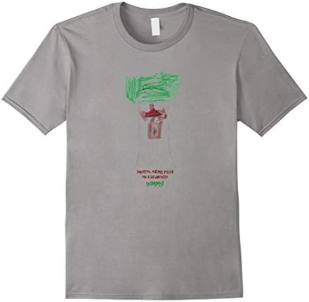 Men's "Squirrel Eating Pizza on Birdhouse"! Funny Kid Art T-shirt Medium Slate