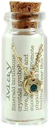 May Birthstone Necklace in a Bottle with 16-18 Inch Gold Chain(luck Feather)