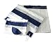 Tallit Elyashiv:Wool - Navy, Gold and Silver - by Galilee Silks ( 20x72 " )