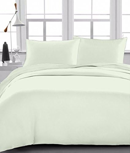 Whasmos Decor Home Bedding 100% Egyptian Cotton 300-Thread-Count 4 PCs Duvet Cover Set {(1) Duvet Cover (1) Fitted Sheet+26 Inch Pocket Drop (2) pillow Case} Ivory Solid Short Queen Size