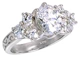 Sterling Silver 2.5 Carat Size Oval Cut Cubic Zirconia Bridal Ring