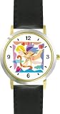 Cupid with Bow & Arrow in Pastel - Cherub, Angel or Cupid Theme - WATCHBUDDY&reg; DELUXE TWO-TONE THEME WATCH - Arabic Numbers - Black Leather Strap-Size-Large ( Men's Size or Jumbo Women's Size )