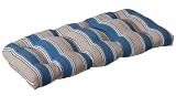 Outdoor Patio Furniture Wicker Loveseat Cushion - Blue & Tan Stripe