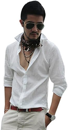 Megaerobe Men's Ultra-Thin and Light Linen Button Down Shirt (White, X-Large)