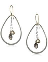 Melissa Joy Manning "Metallic Denim" Mixed Metal with Quartz and Pyrite Centered On Chain Tear-Drop Earrings
