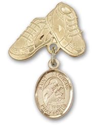 Gold Filled Baby Badge with St. Aloysius Gonzaga Charm and Baby Boots Pin