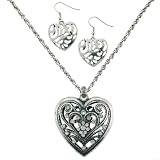 Heart Charm Pendant Necklace with Matching Earrings Set - 47x48x12mm Heart Pendant, 29" Necklace