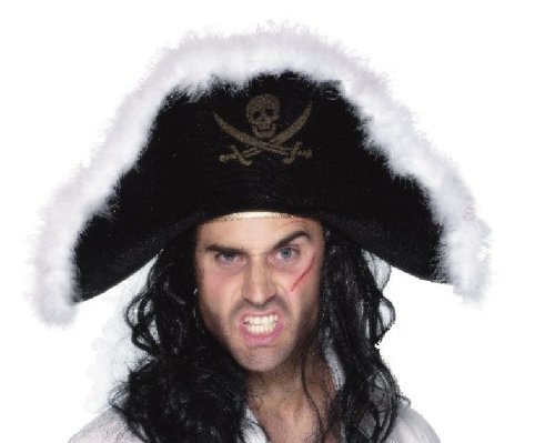 Childrens Toyshop  Toys : Pirate Hat Black Velour with White Marabou Trim