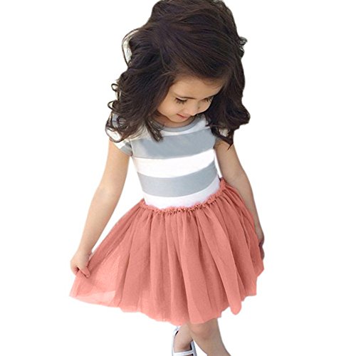 EFINNY Baby Girl Clothes Striped Tulle Skirt Mini Sundress Short Sleeve Tutu Dress 3-4Y