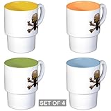 IMAGE OF Stackable Coffee Mugs (4) Skull and Crossbones with Green Eyes