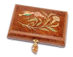 Grand Dazzling Hand Inlaid Wooden Humming Bird Musical Jewelry Box
