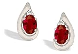 14K White Gold Genuine Oval Ruby and Diamond Earrings