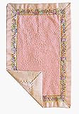 Peach Cuddle Bug Security Blanket - Multi-textured, double layered security blanket for babies and toddlers. 14 in x 22 in. 100% Cotton Terry cloth, 100% Cotton Flannel with 100% Polyester Satin trim and ribbon. Made in USA.