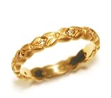 Diamond Wedding or Stacking Band with Engraved Flower Design,18k Yellow Gold, Ring Size 6.5 (T.w 0.15)