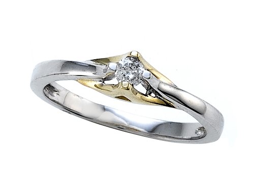 0.10 cttw Round Diamonds Two Tone Engagement Ring LIFETIME WARRANTY