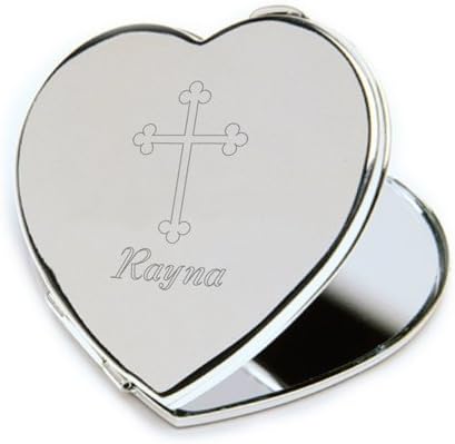 Inspirational Heart Compact Mirror with Engraved Cross - GC966