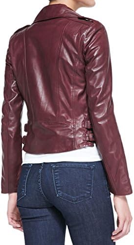 Awwalleather Women's Stylish Motorcycle Leather Jacket WJ 19 Small Maroon