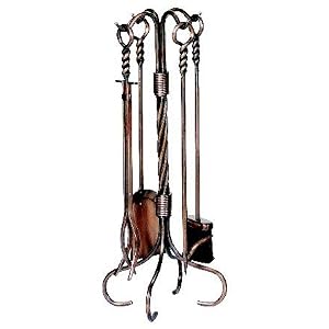 Fireplace Tool Set: Antique Copper Five Piece Fireset