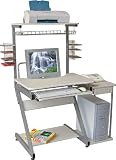 Computer Desk with Attached ''Side Table'' and Semi-Recessed Monitor Platform [HR-RS-8902-GG]