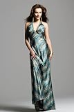 Sexy Teal and Gold Rhinestone Halter Dresses by Faviana