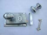 IRONMONGERY WORLDﾂｮOVAL VICTORIAN STYLE RIM DOOR LOCK KNOB HANDLE SET OVAL RIM KNOB + LOCK (SATIN CH