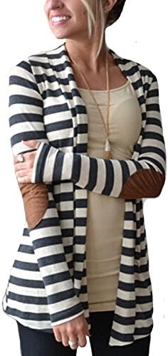 Ibagstyle®Womens Long Sleeve Stripes Open Front Shawl Collar Outerwear Cardigan