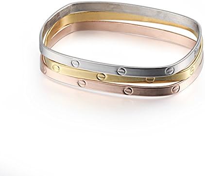 Set of 3 Tri-color Bangle Screw Head Stainless Steel Bracelets for Women