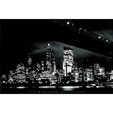 New York City (Brooklyn Bridge & Skyline at Night) Art Poster Print - 24x36