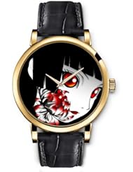 SPRAWL Aanalog Fashion Series Gold Ladies Watches of Genuine Black Leather Strap,Unique Wrist Watch for Women Girls Designed with Painted girl