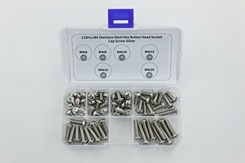 M4 Button Head Scoket Cap Screws with Hex Nuts Plain Washers Assortment Kit, 180 pcs,Stainless Steel