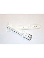 15mm White Genuine Leather Watch Band Strap #L9808-01