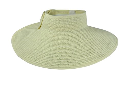 Simplicity Women's Wide Brim Roll-up Straw Hat Sun Visor Ivory