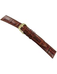 13mm Milano Bamboo Genuine Leather Alligator Grain Tan Brown Padded Stitched Watch Band Regular