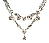 Sweet Romance Retro Silver Finish Set of Joie De Vivre Deco Demi Necklace and Dangle Earrings with Swarovski Crystals