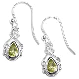 Sterling Silver Peridot Filigree Teardrop Earrings