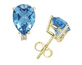 7X5mm Pear Blue Topaz and Diamond Stud Earrings in 14K Yellow Gold